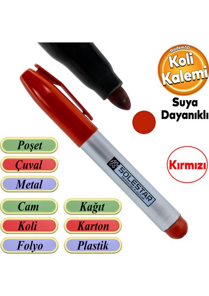 Kalıcı Çıkmaz Koli Kalemi Suya Dayanıklı Işaretleme Markalama Kırmızı Kalem Metal Cam Çuval Folyo