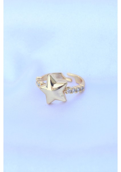 Pirinç Gold Renk Ayarlanabilir Zirkon Taşlı Yıldız Yüzük fiyatları