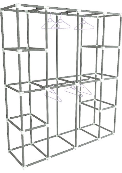 Bez Dolap Metal Profilli Lüx Handy Geniş Model Gardırop Gri