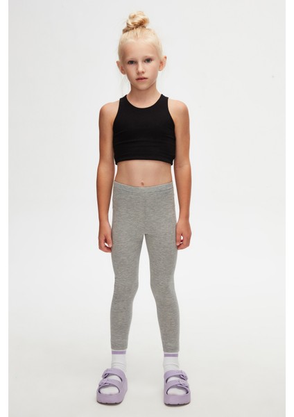 Gri Basic Kız Çocuk Yazlık Tayt