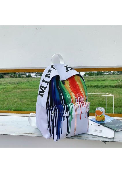 Günlük Sırt Çantası,moda Graffiti Baskılı Omuz Çantası Kadın Vahşi Edebi Fan Sırt Çantası Kampüs Öğrenci Çantası Beyaz (Yurt Dışından) fiyatları