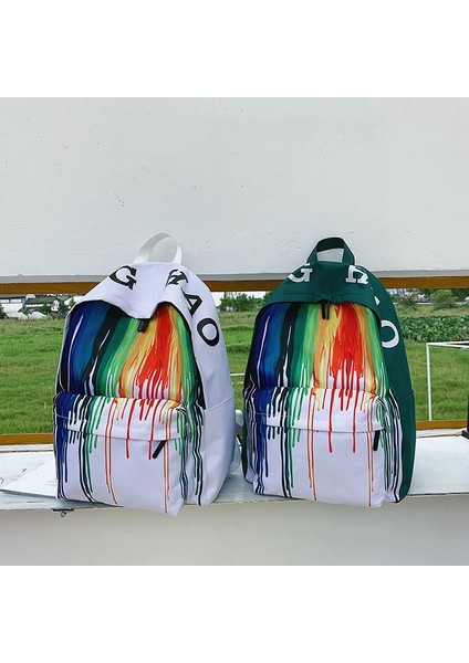 Günlük Sırt Çantası,moda Graffiti Baskılı Omuz Çantası Kadın Vahşi Edebi Fan Sırt Çantası Kampüs Öğrenci Çantası Beyaz (Yurt Dışından) modelleri