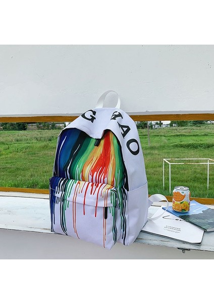 Günlük Sırt Çantası,moda Graffiti Baskılı Omuz Çantası Kadın Vahşi Edebi Fan Sırt Çantası Kampüs Öğrenci Çantası Beyaz (Yurt Dışından) fırsatları
