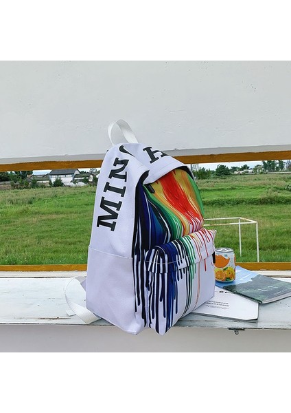 Günlük Sırt Çantası,moda Graffiti Baskılı Omuz Çantası Kadın Vahşi Edebi Fan Sırt Çantası Kampüs Öğrenci Çantası Beyaz (Yurt Dışından) indirimleri