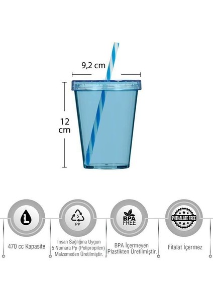 470 cc Mavi Renk Pipetli Bardak