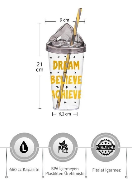 660 cc Krema Kapak Desenli Pipetli Bardak