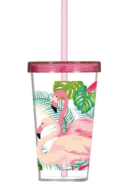 Flamingo Desenli Pipetli Bardak 660 Ml.