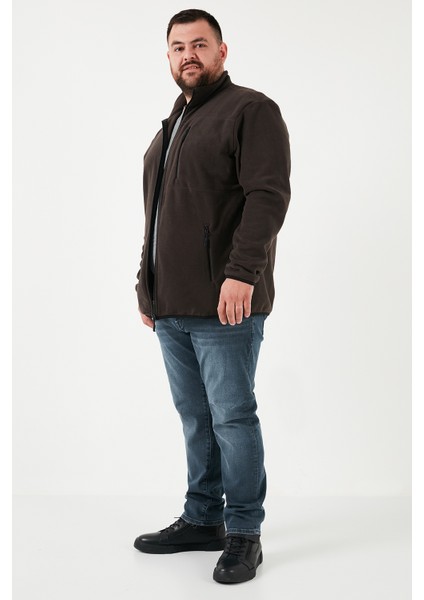 Regular Fit Dik Yaka Fermuarlı Büyük Beden Polar Hırka Erkek Hırka 5906028B modelleri