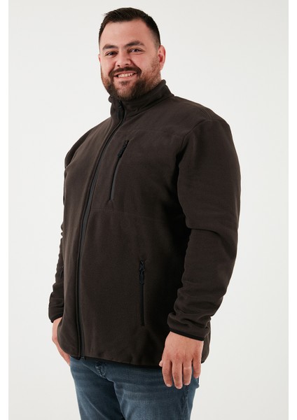 Regular Fit Dik Yaka Fermuarlı Büyük Beden Polar Hırka Erkek Hırka 5906028B fırsatları