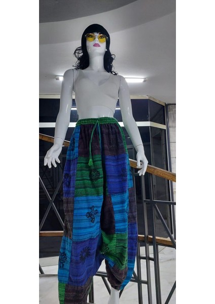 Hint Otantik Yıkamalı Taşlanmış Patchwork Uniseks Şalvar Pantolon (100 CM)