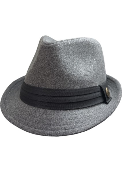 Unisex trilby Ingiliz Kasket Fötr Şapka -Açık Gri