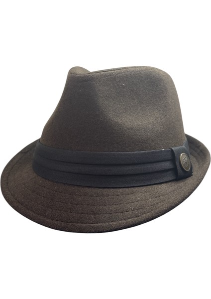 Unisex trilby Ingiliz Kasket Fötr Şapka -Kahverengi