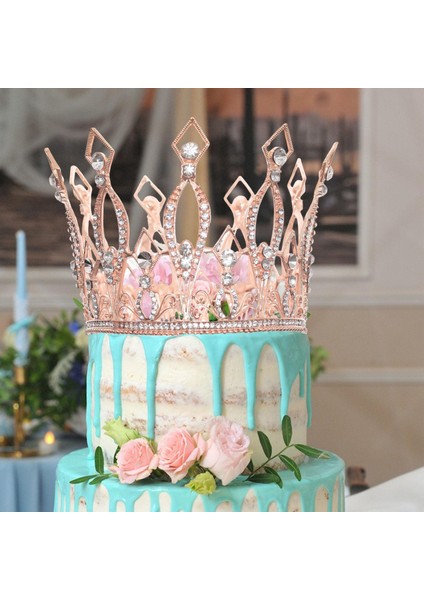 Tam Yuvarlak Taç Rhinestone Taç Partisi Için Altın (Yurt Dışından)