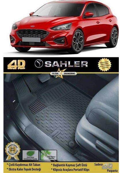 Ford Focus 4 2019-2022 4.5D Havuzlu Paspas Siyah