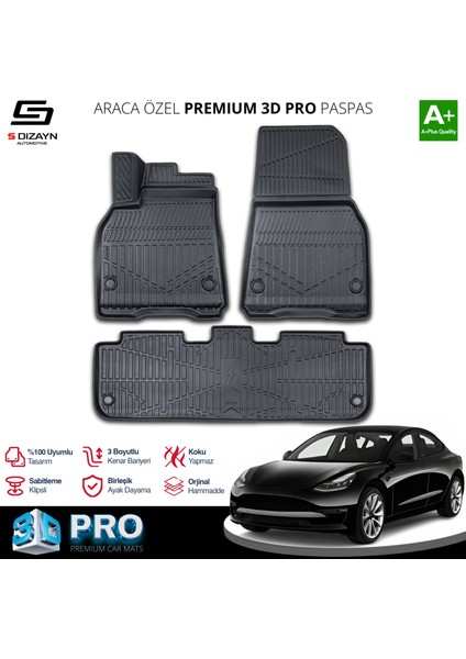 Tesla Model Y 3D Pro Havuzlu Paspas 2020 Üzeri A+ Kalite