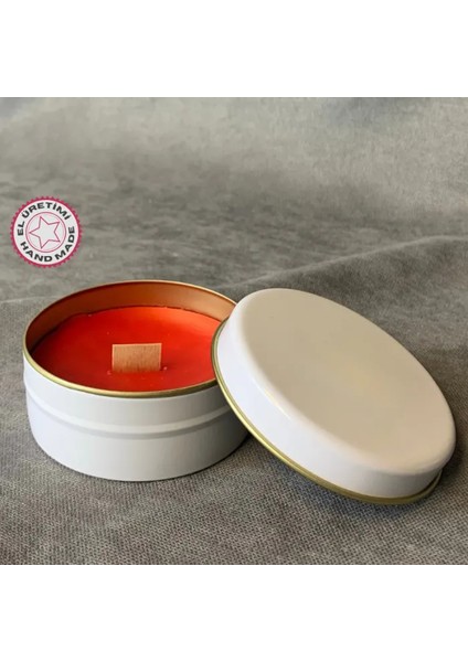 El Yapımı Gül Kokulu Metal Kutuda Mum - 3 x 7 cm