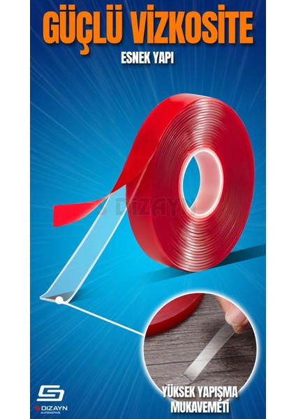 Çift Taraflı Bant 20MM x 5 Metre 5'li Paket Şeffaf Silikon Vhb Bant