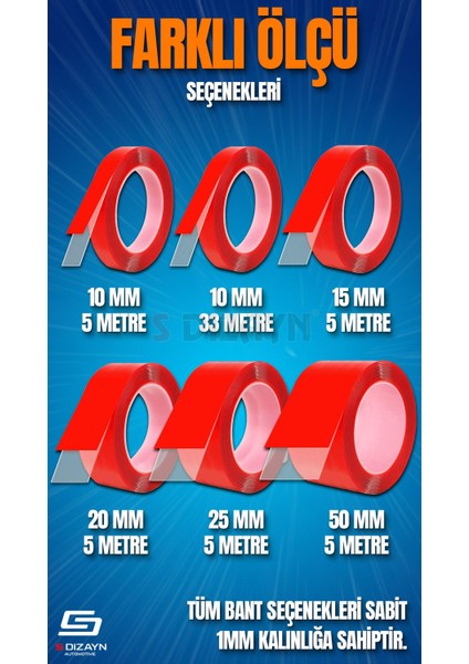 Çift Taraflı Bant 20MM x 5 Metre 5'li Paket Şeffaf Silikon Vhb Bant
