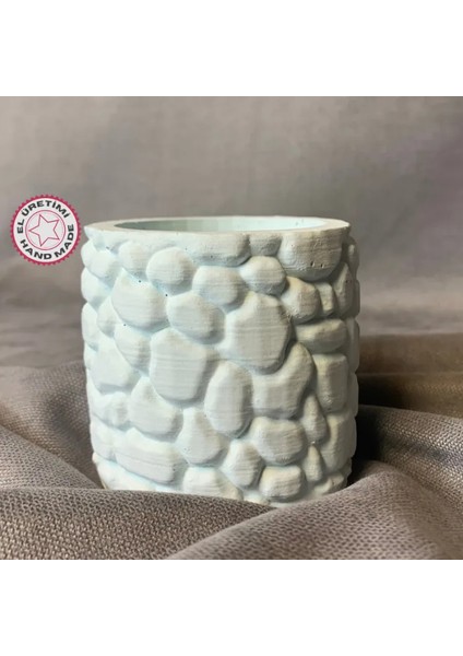 El Yapımı Taş Tozu Minik Mavi Dekoratif Saksı - 6 x 6 cm