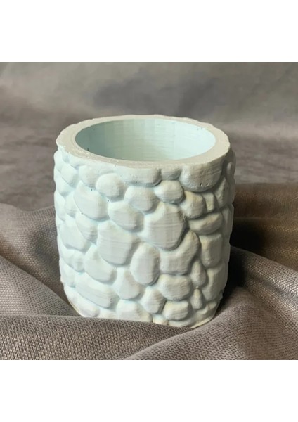 El Yapımı Taş Tozu Minik Mavi Dekoratif Saksı - 6 x 6 cm