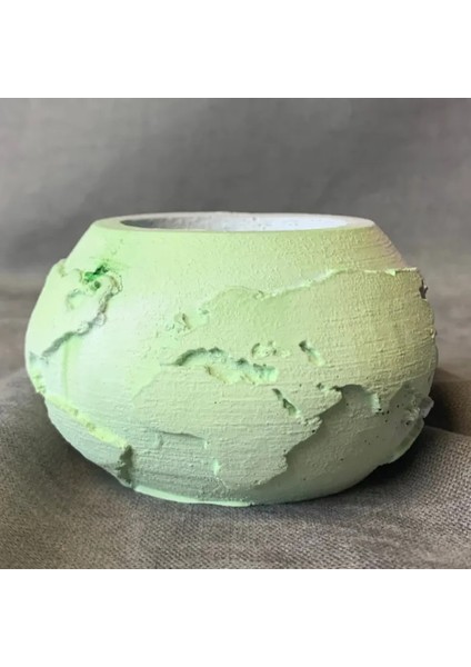 El Yapımı Dünya Şeklinde Mavi - Yeşil Saksı / Mumluk Dekoratif Obje - 6 x 9 cm