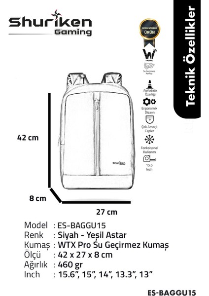 ES-BAGGU15 15.6" Gaming ,seyahat Laptop Sırt Çantası indirimleri