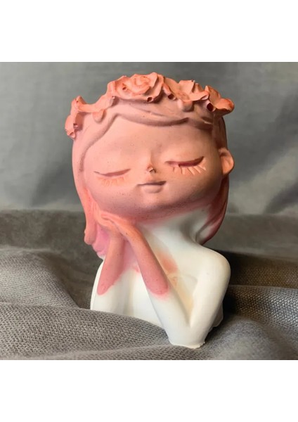 El Yapımı Uyuyan Kız Figürü Pembe Dekoratif Biblo / Mumluk - 8 x 9 cm