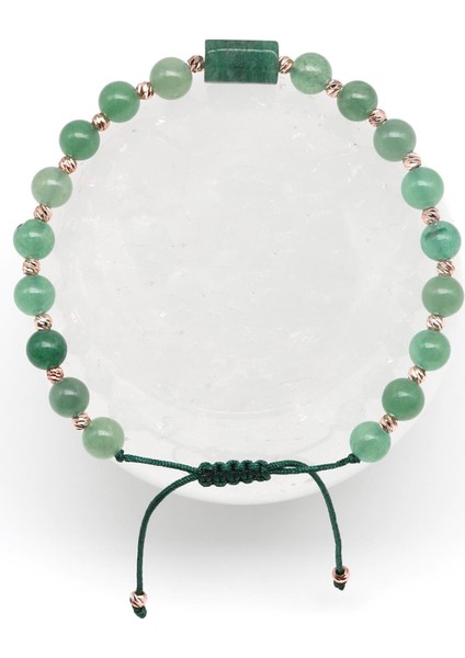 Aventurin Doğal Taş Makrome Örme Bileklik Küre Kesim