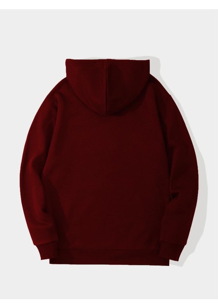 Balloon Astronaut Baskılı Kapüşonlu Içi Yumuşak Polarlı Oversize Sweatshirt - Bordo