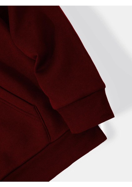Balloon Astronaut Baskılı Kapüşonlu Içi Yumuşak Polarlı Oversize Sweatshirt - Bordo