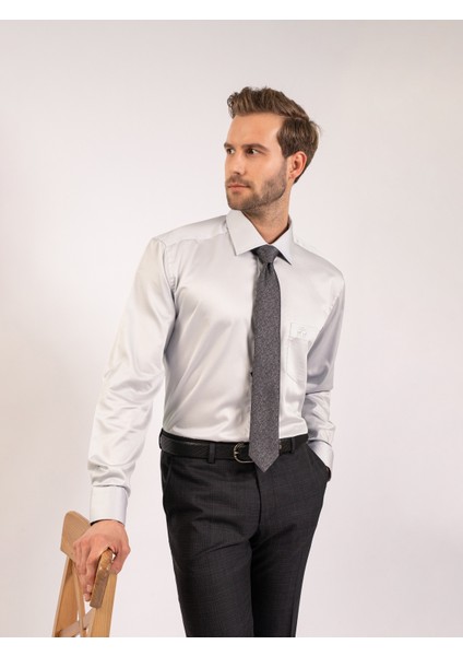 Erkek Büyük Beden Gömlek-Açık Gri