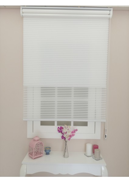 Çiftli Sistem Düz Beyaz Kalın Çizgili Tül ve Stor Perde fırsatları