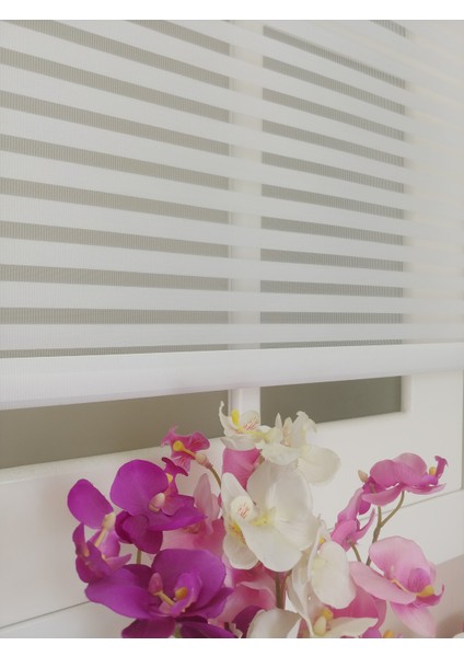 Çiftli Sistem Düz Beyaz Kalın Çizgili Tül ve Stor Perde indirimleri