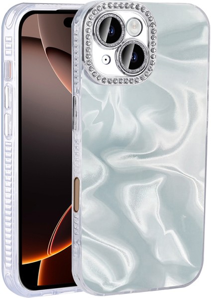 Apple iPhone 16 Uyumlu Kılıf Parlak Kamera Çevresi Taşlı Kadın Telefon Kılıfı Kapak