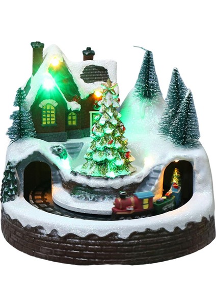 Led Noel Sahnesi Köy Evi Binası Minyatür Kar Kasabası Dönen Noel Ağacı (Yurt Dışından) fiyatları