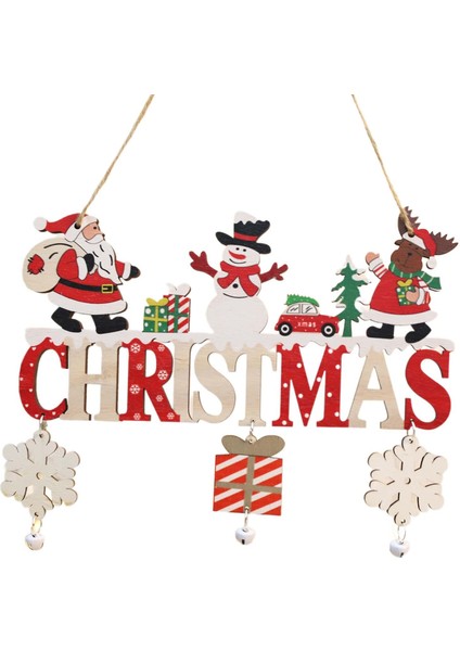 Ahşap Noel Asılı Kolye Duvar Verandası Zil Kapı Plakası Işareti Elk Santa Kardan Adam (Yurt Dışından)