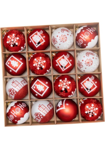 16X Noel Topları Süslemeleri Doğum Günü Düğün Kırmızı Beyaz Için Parlak Noel Süslemeleri (Yurt Dışından)