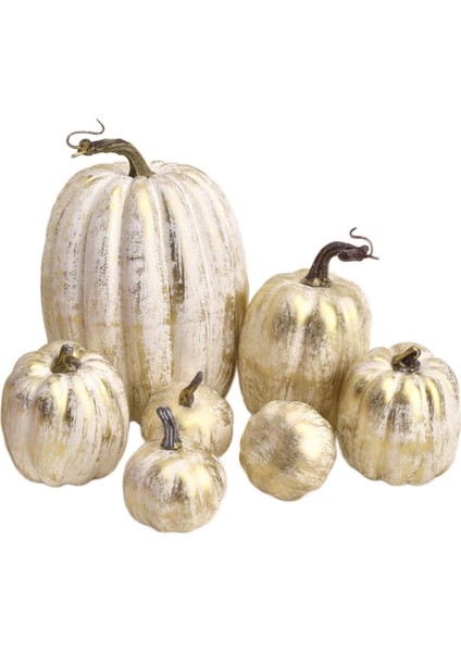 7X Sahte Balkabakları Modeli Gerçekçi Cadılar Bayramı Köpük Aksesuarları Cadılar Bayramı Ev Sonbahar Beyaz Altın (Yurt Dışından)