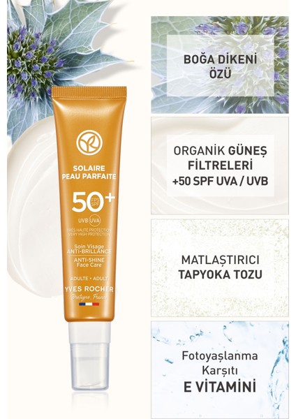 “Yves Rocher SPF 50+ Yüksek Korumalı Yağlanma ve Leke Karşıtı Yüz Güneş Kremi/Solaire Peau Parfaite-40 ml