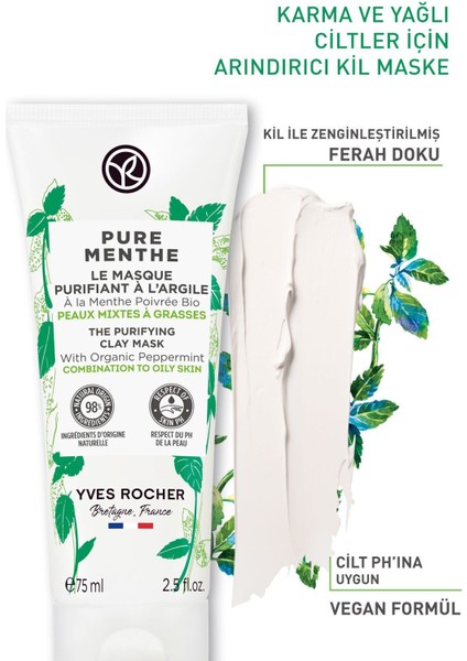 Karma Ve Yağlı Ciltler Için Pure Menthe Kil Maske-75 ml