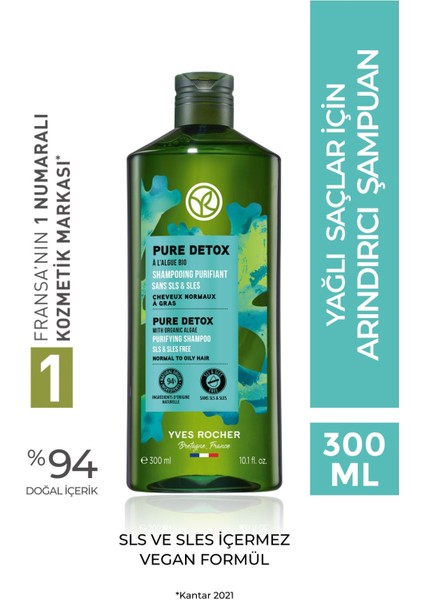 Yağlı Saçlar İçin (Pure Detox) Arındırıcı Şampuan - Sülfatsız & Vegan-300 ml