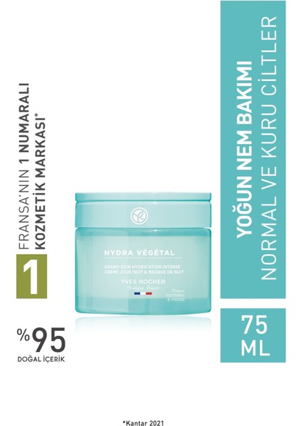 Normal ve Kuru Cilt,Hyaluronik Asit Maske Etkili Krem-Hydra Vegetal Bitkisel Nemlendirici Bakım-75ml