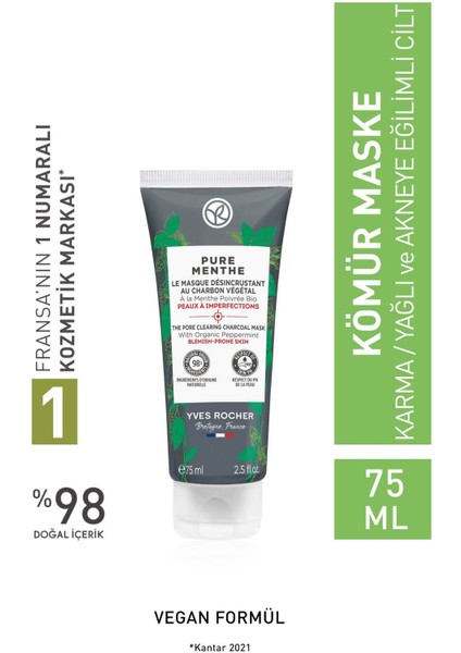 Karma, Yağlı Ve Akneye Eğilimli Ciltler Için Pure Menthe Kömür Maske-75 ml