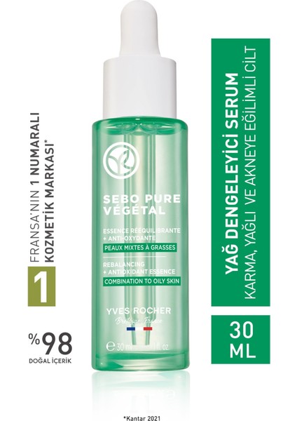 Çinko&Salisilik Asit,Antioksidan,Yağ Dengeleyici Serum-SeboPureVegetal BitkiselArındırıcı Bakım-30ml