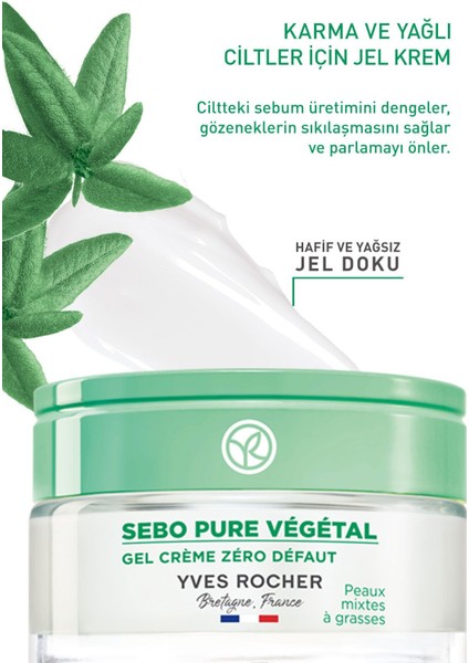 Karma Ve Yağlı Ciltler Için Sebo Pure Vegetal Jel Krem - Çinko & Salisilik Asit-50 Ml-39979