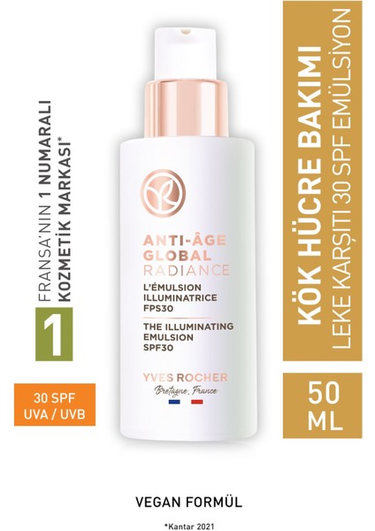 Leke Ve Yaşlanma Karşıtı Bitkisel Kök Hücre Bakımı Anti-age Global Radiance- Vitamin E - 30 Spf Krem