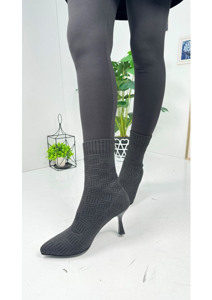 Günlük Kadın Bot Yüksek Ince Topuklu Triko Esnek Sivri Burunlu Tırtıklı Taban Rahat Bootie 170 modelleri
