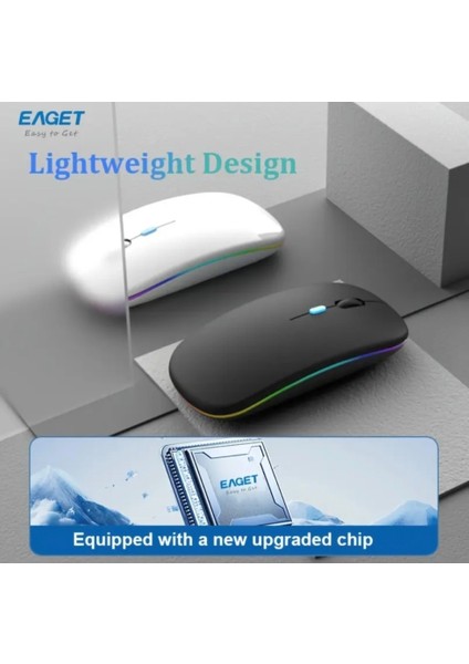 EM09 Mouse Kablosuz Şarj Edilebilir Sensiz ince Şık Tasarım Çift Mod Bluetooth+2.4G Kablosuz Aydınlatmalı Rgb