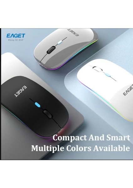 EM09 Mouse Kablosuz Şarj Edilebilir Sensiz ince Şık Tasarım Çift Mod Bluetooth+2.4G Kablosuz Aydınlatmalı Rgb
