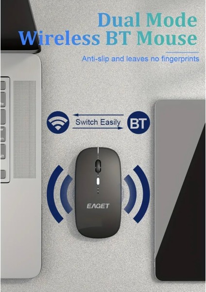 EM09 Mouse Kablosuz Şarj Edilebilir Sensiz ince Şık Tasarım Çift Mod Bluetooth+2.4G Kablosuz Aydınlatmalı Rgb